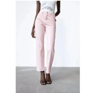 Zara Womens 6  High Rise Light Pink Straight Leg Jeans
